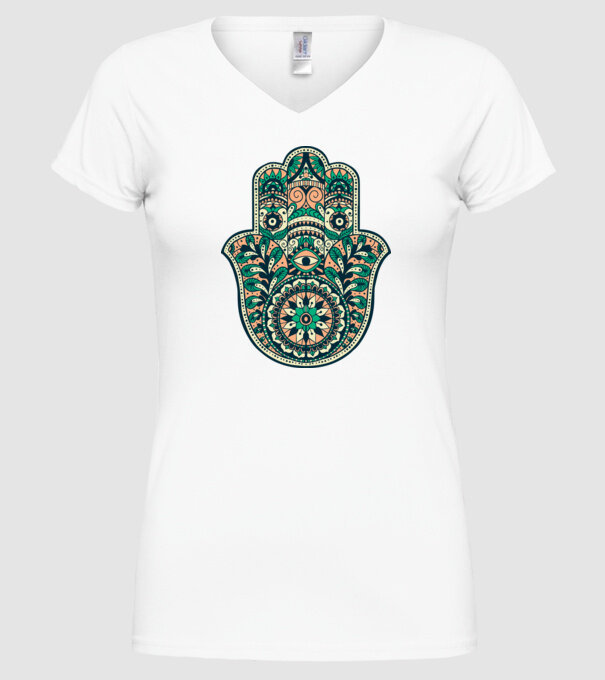 Mână Hamza - Mâna lui Dumnezeu Mandala model alb pe tricou