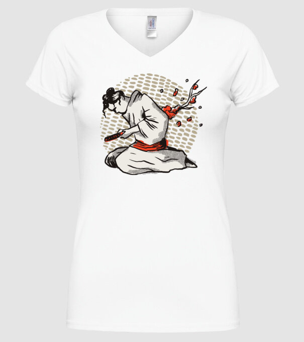 Samurai Harakiri model alb pe tricou