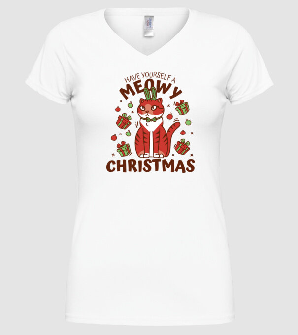 Have yourself a Meowy Christmas - Cicás Karácsony model alb pe tricou