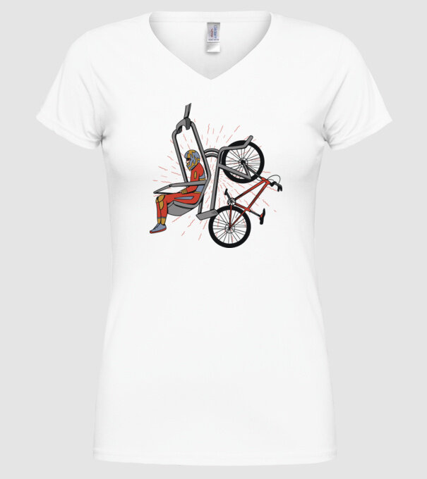 Biciclist montain bike pe teleferic model alb pe tricou