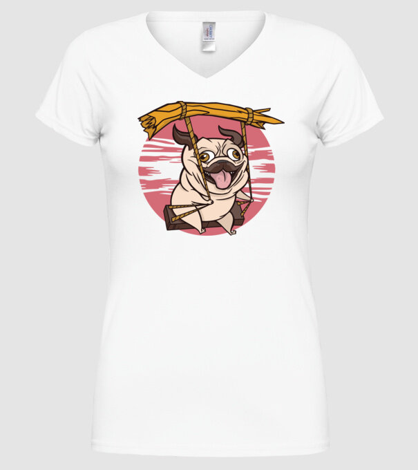 Mops cu leagăn model alb pe tricou