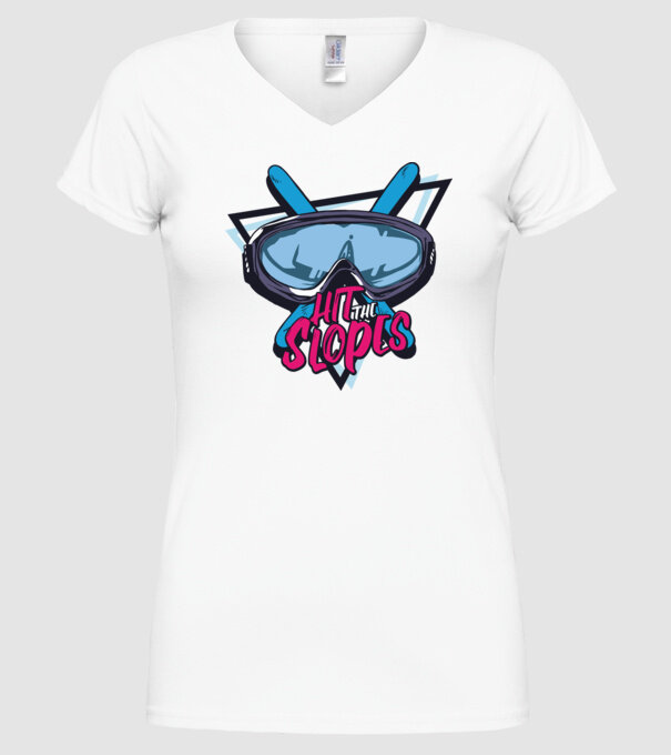 Hit the Slopes - tricou schi model alb pe tricou