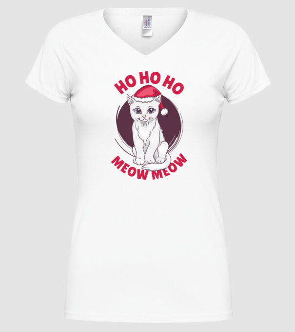 Ho Ho Ho Ho Ho Ho Ho Meow Meow Crăciun cu pisică model alb pe tricou