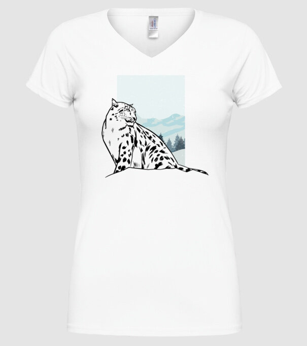 Leopard de zăpadă pisică mare model alb pe tricou