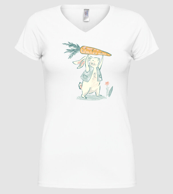 Iepuraș de Paște cu morcov model alb pe tricou