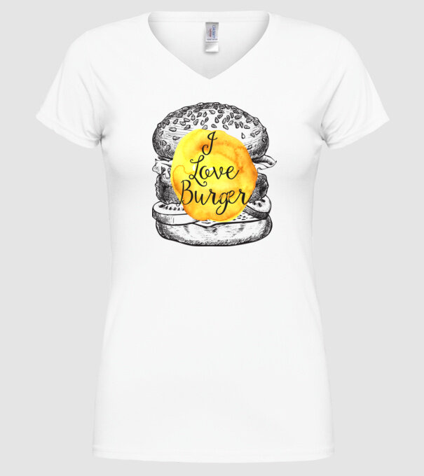 I love burger model alb pe tricou