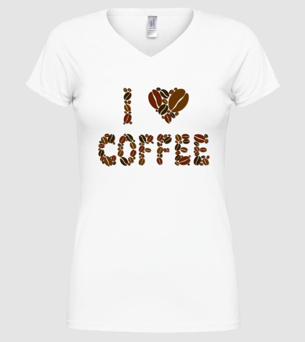 I Love Coffee model alb pe tricou