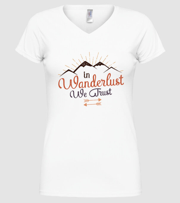 In Wanderlust we trust model alb pe tricou