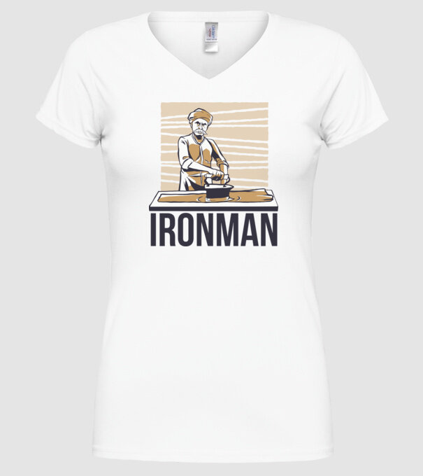 Ironman Om care calcă (montează metal) model alb pe tricou
