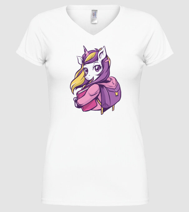 Școlăriță Unicorn model alb pe tricou