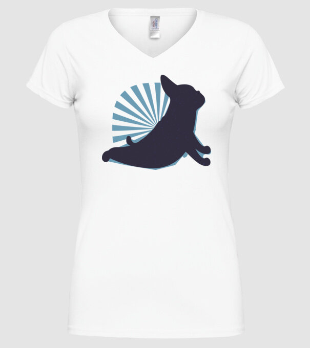 Mops Yoga model alb pe tricou