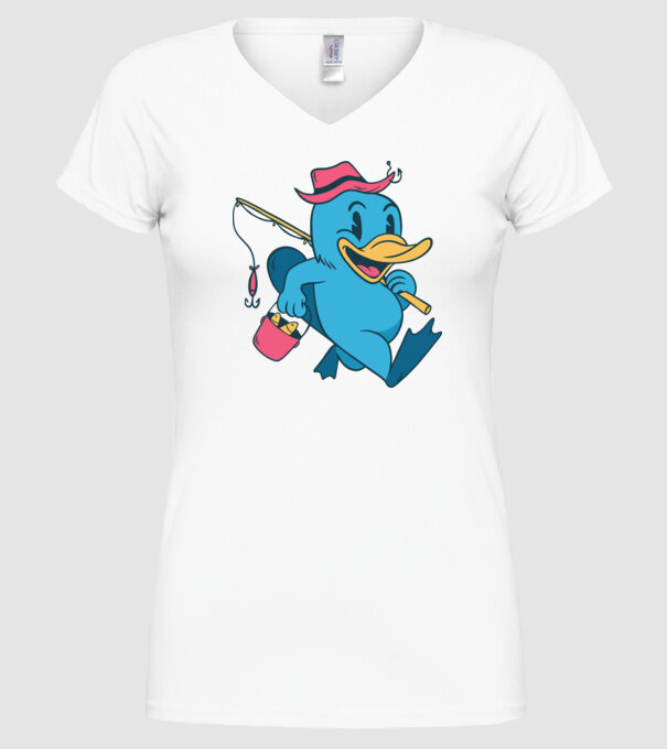 Pescar ornitorinc model alb pe tricou