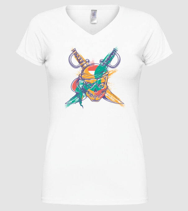 Craniu de pirat model alb pe tricou