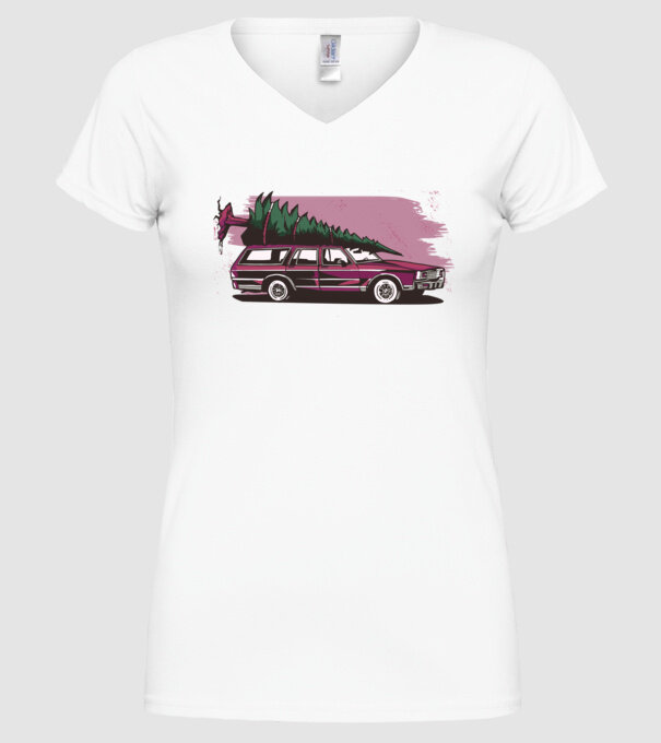 Pom de Crăciun cu mașină Retro tricou model alb pe tricou