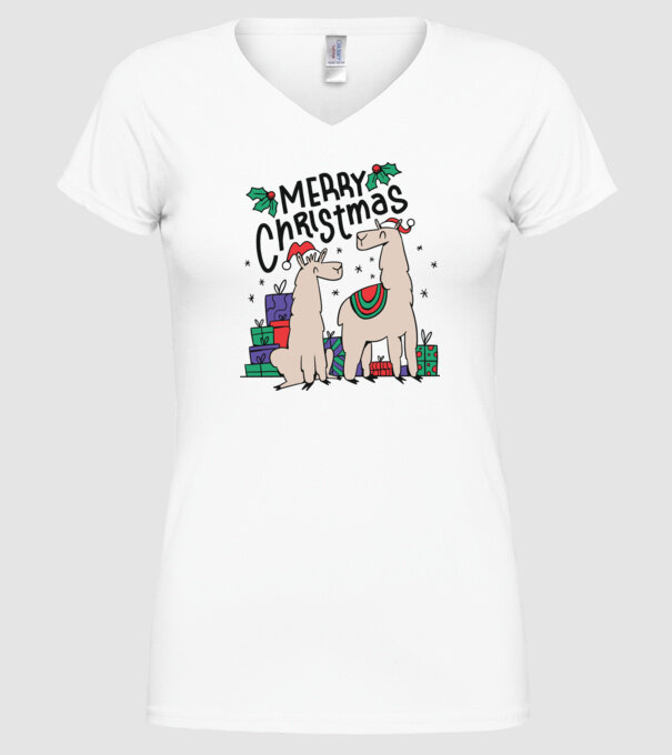 Alpaca de Crăciun model alb pe tricou