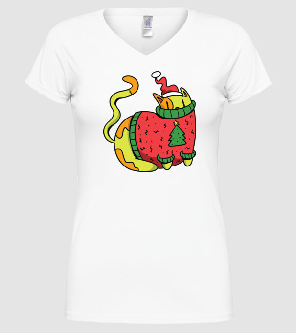 Pisică de Crăciun model alb pe tricou