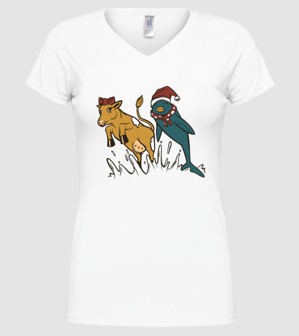 Delfin și Vacă de Crăciun model alb pe tricou
