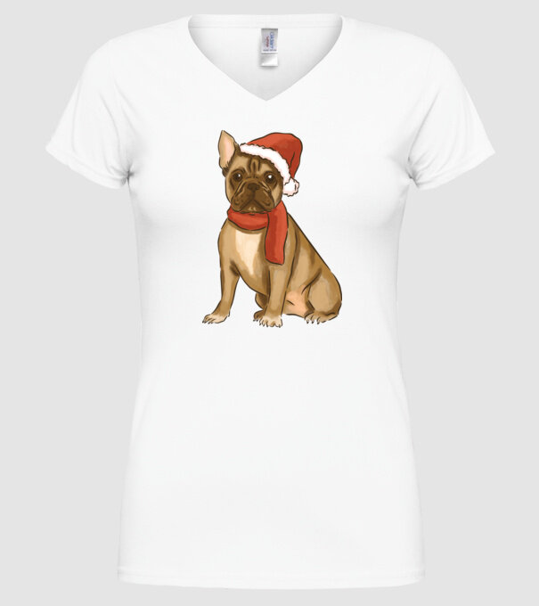 Bulldog francez de Crăciun model alb pe tricou