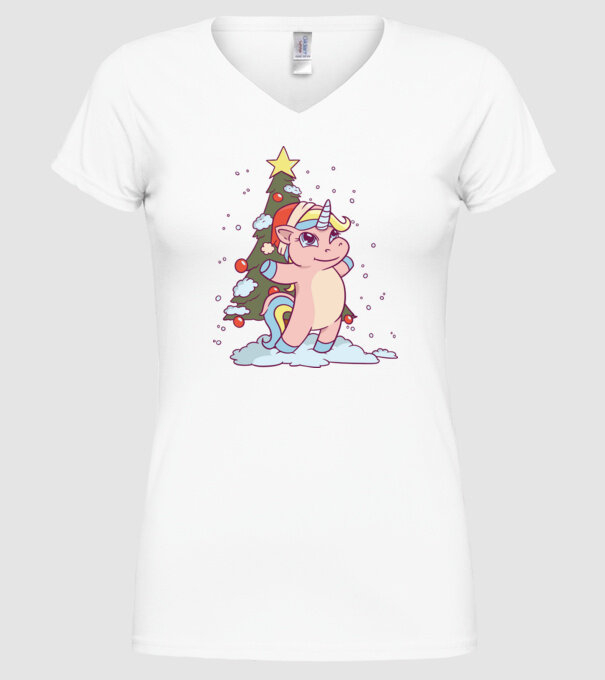 Unicorn de Crăciun model alb pe tricou