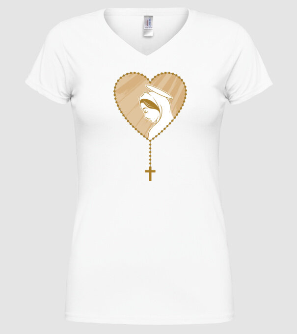 Cruce rozariu catolic model alb pe tricou