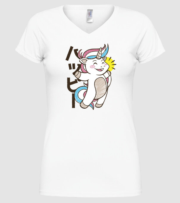 Kawaii unicorn model alb pe tricou