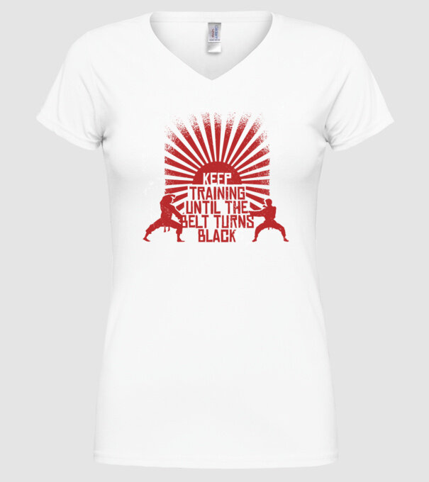 Keep Training until the Belt turns black model alb pe tricou