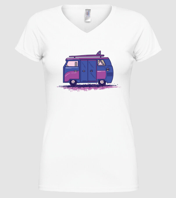 Mașină de camping model alb pe tricou