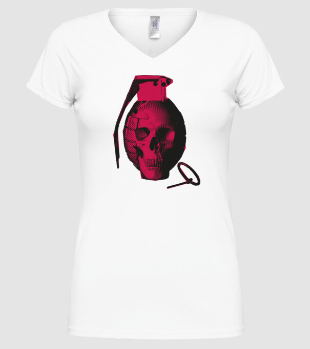 Grenadă de mână Craniu model alb pe tricou