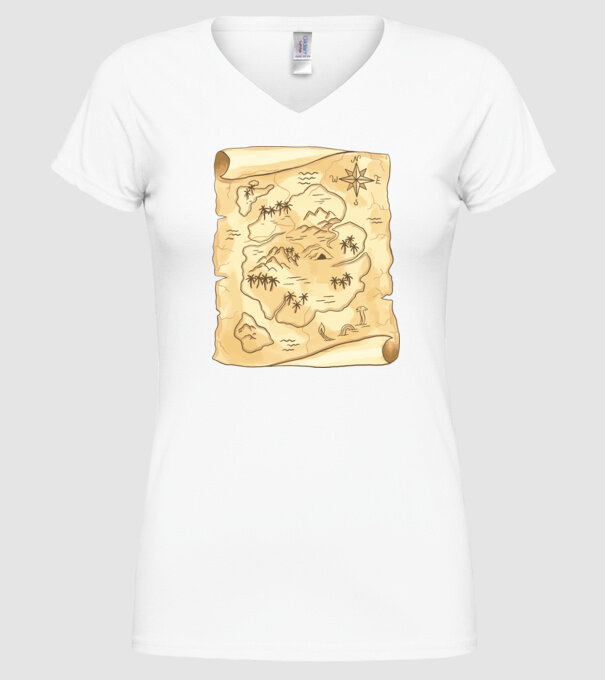 Hartă cu comori model alb pe tricou