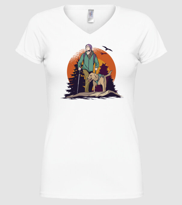 Excursie cu câine model alb pe tricou