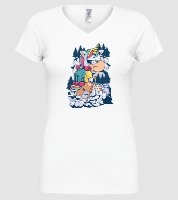 Unicorn excursionist pipi model alb pe tricou