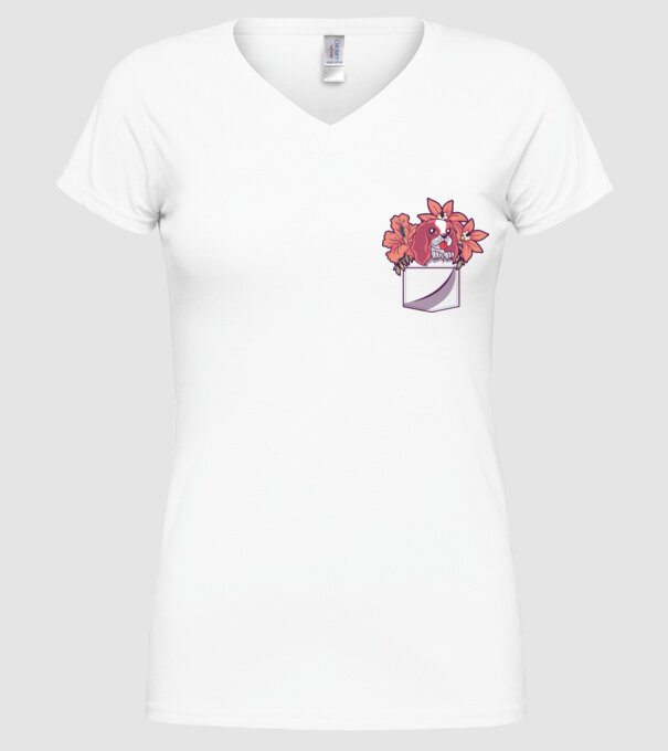 Cățeluș în buzunar model alb pe tricou