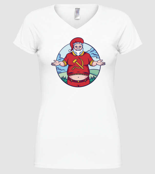 Moș Crăciun comunist model alb pe tricou