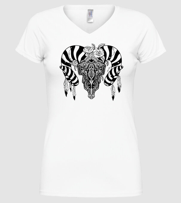 Craniu Tribal model alb pe tricou