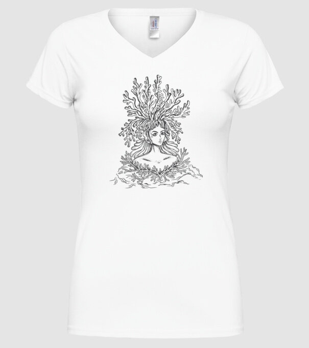 Cap de femeie Coral model alb pe tricou