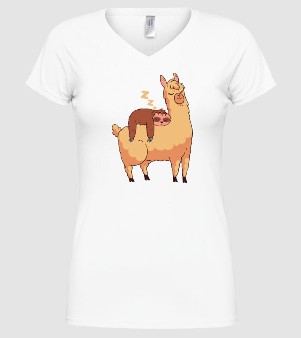Leneș dormind pe Llama model alb pe tricou