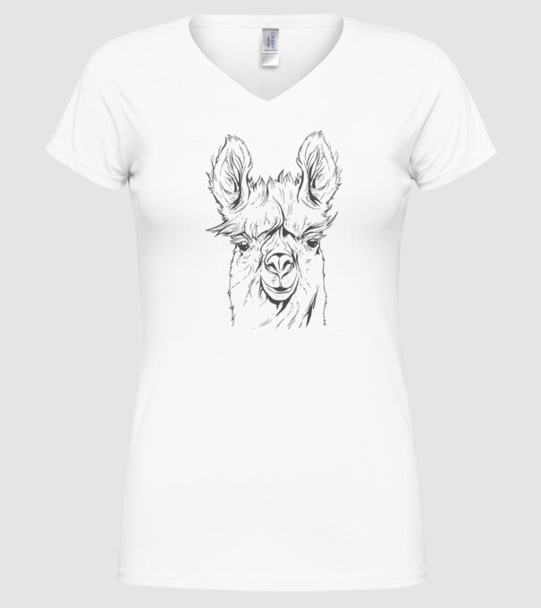 Cap de Lama model alb pe tricou