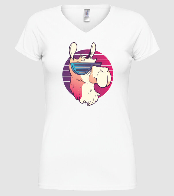 Llama ochelari de soare retro tricou model alb pe tricou