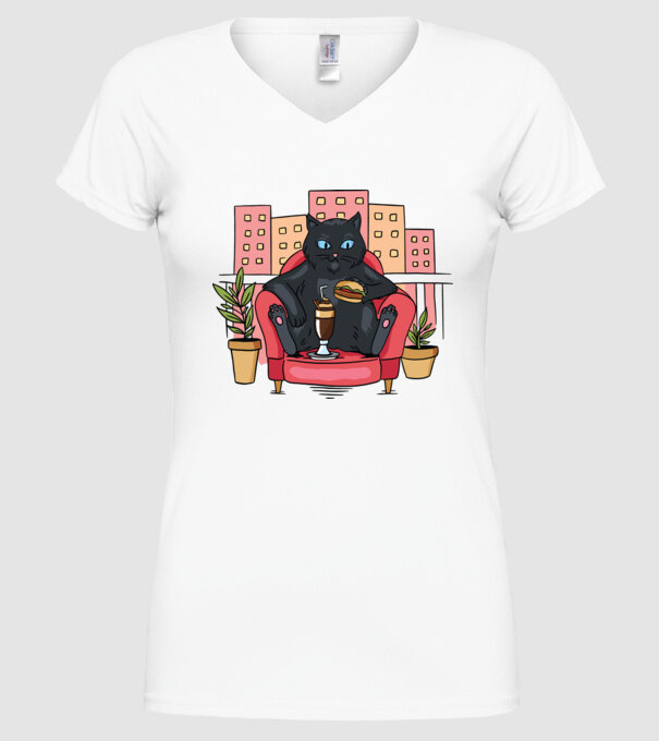 Pisică relaxându-se model alb pe tricou