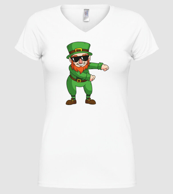 Leprechaun Floss DAB model alb pe tricou