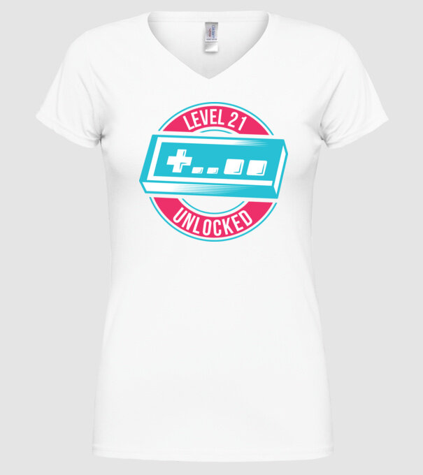 Level 21 Unlocked 21th Birthday model alb pe tricou