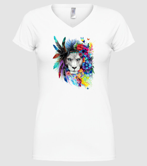 lion color jungle model alb pe tricou