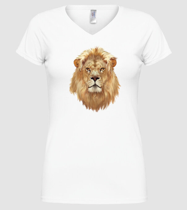 lion head paint model alb pe tricou