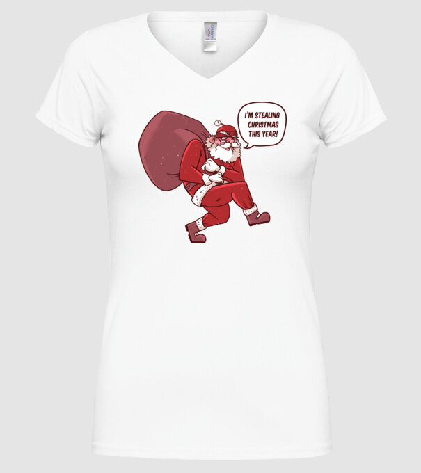 Moș Crăciun strecurându-se model alb pe tricou