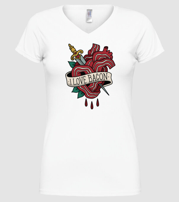 Love Bacon Tatuaj model alb pe tricou