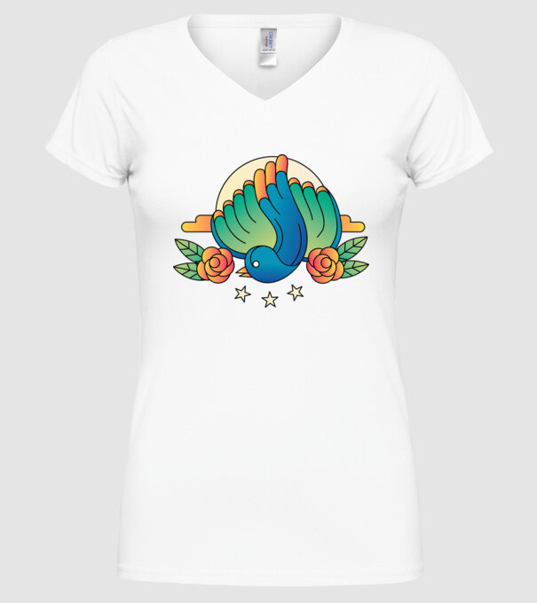 Motiv Pasăre model alb pe tricou
