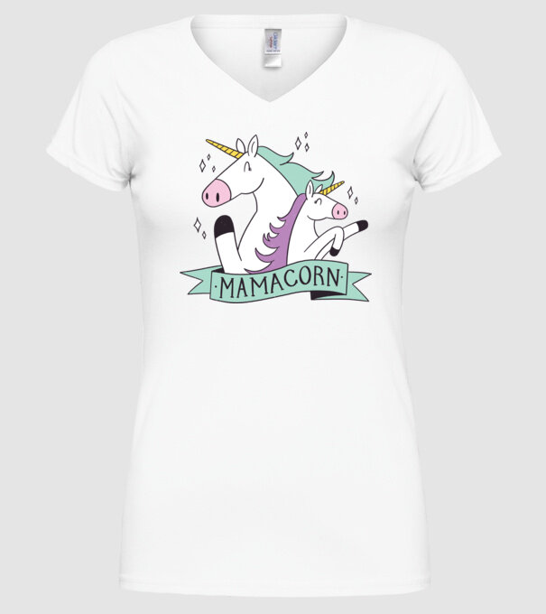 Mamacorn model alb pe tricou