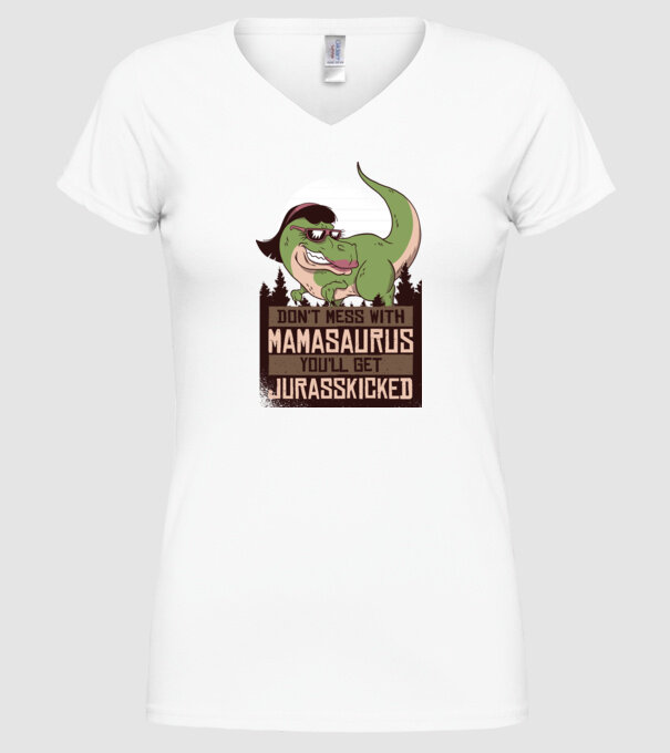 Mamasaurus tricou cu dinozaur model alb pe tricou