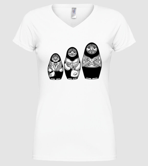 Păpuși Mamushka model alb pe tricou