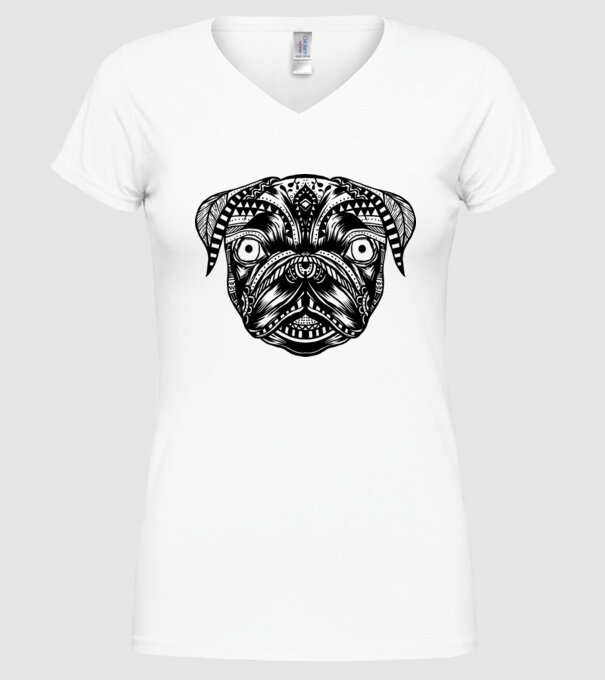 Mandala Cap Mops model alb pe tricou